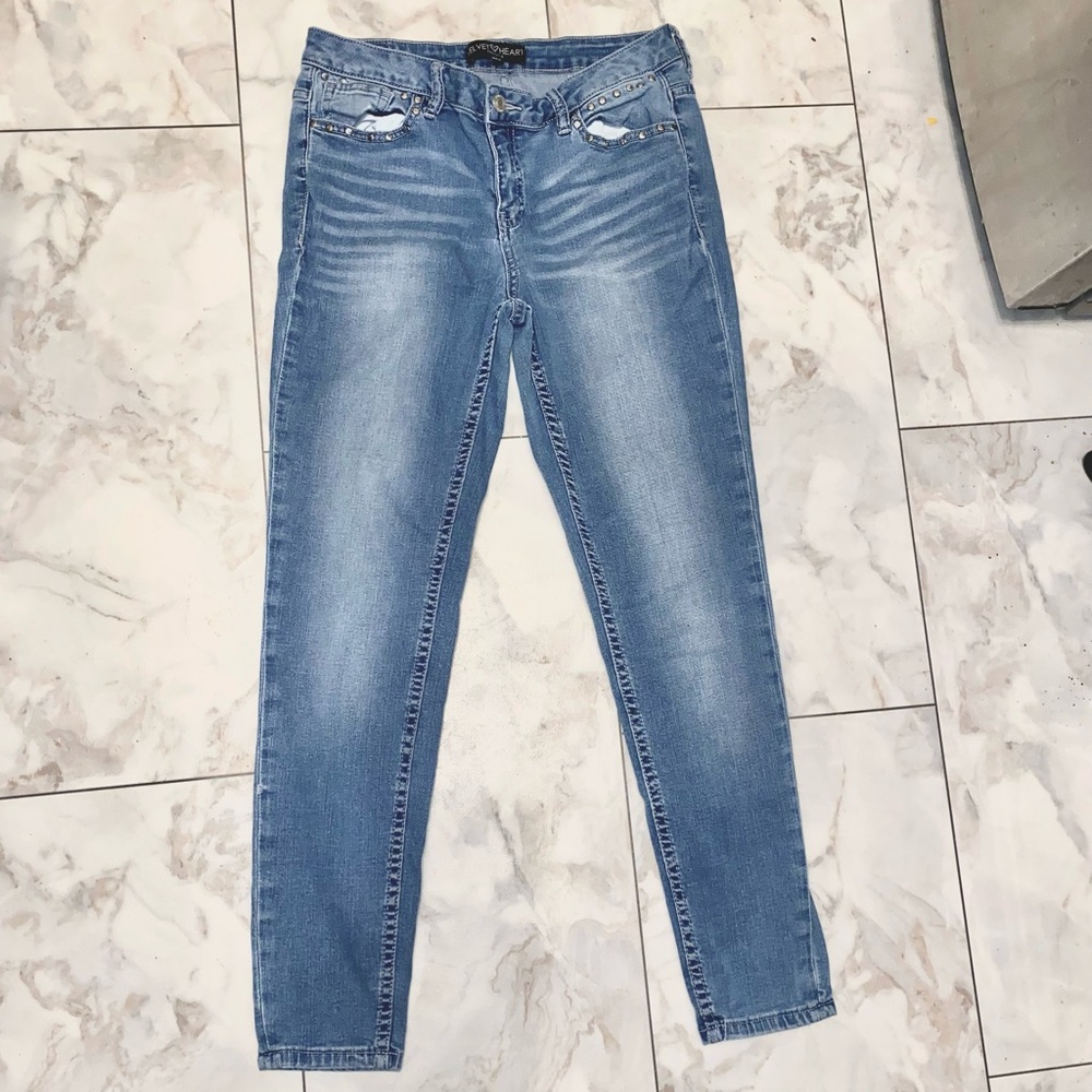 Velvet Heart Denim Jeans Womens 30X27 Skinny Straight Stretch Stud Trim Accents